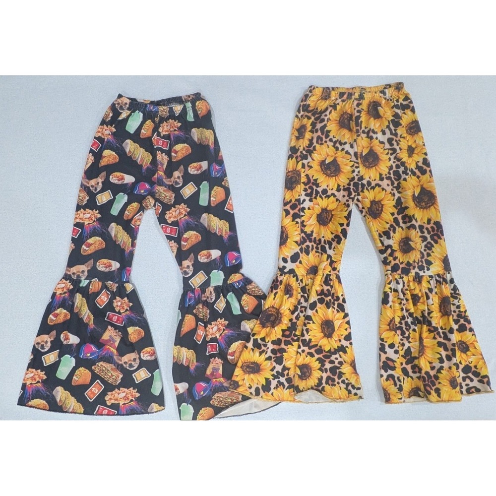 Unbranded Bell Bottom Pants Girls 6-7T Multicolor Excellent Taco Sunflower Set